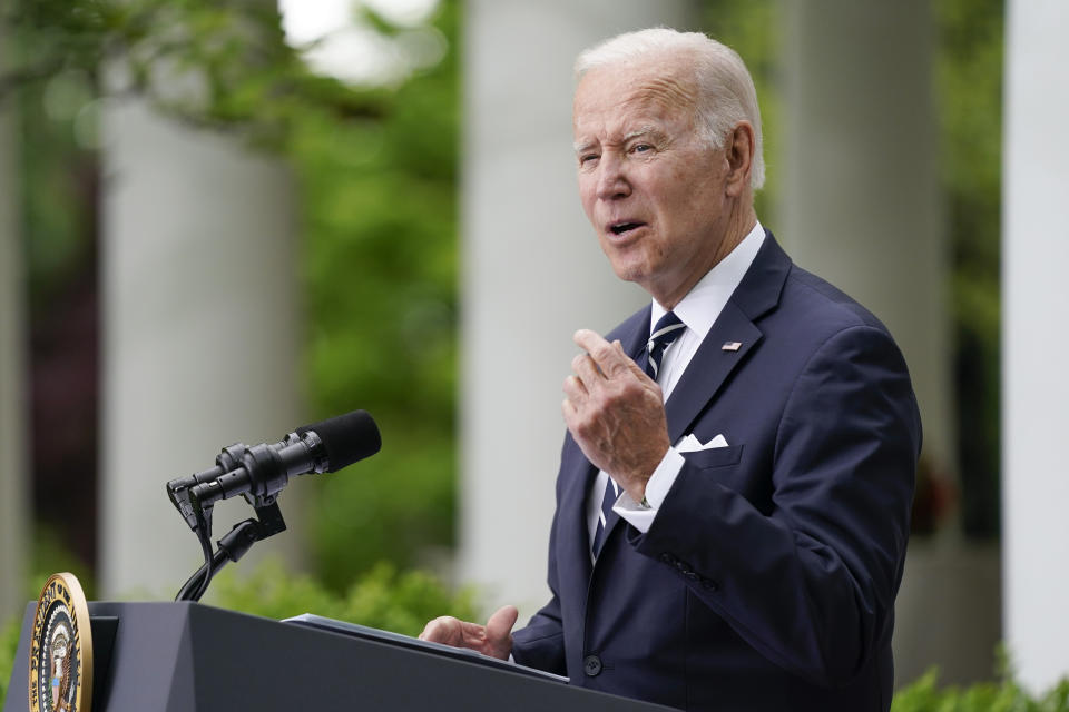 President Joe Biden speaks during a Cinco de Mayo event in the Rose Garden of the White House, Thursday, May 5, 2022, in Washington. (AP Photo/Evan Vucci)