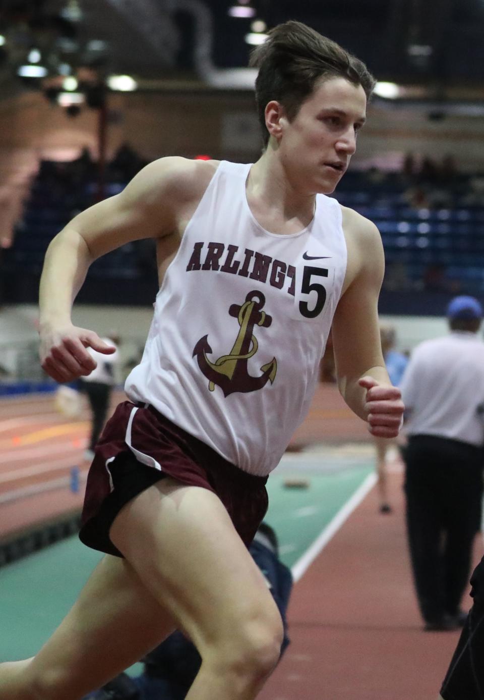 Arlington's Jake Vandermark won the Northern County 600-meter run at the Rockland and Northern Counties track and field championships at the Armory Jan. 26, 2024.