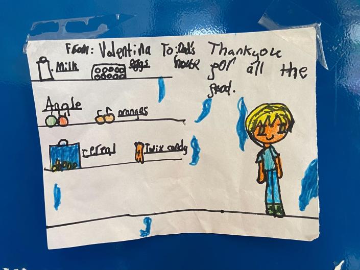 A drawing by a child at Dads House, thanking the charity for providing food