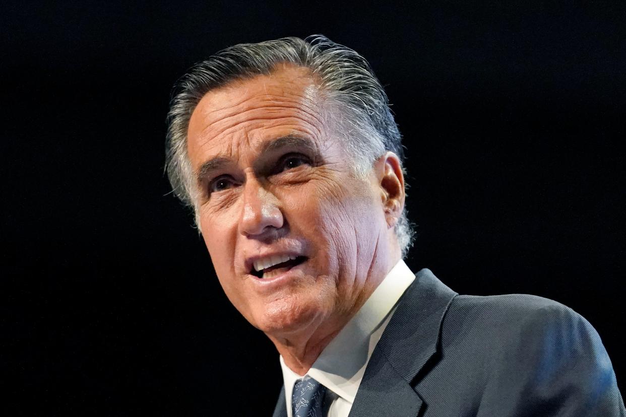 <p>Mitt Romney responds to booing at a Republican convention in Utah</p> (Copyright 2021 The Associated Press. All rights reserved)