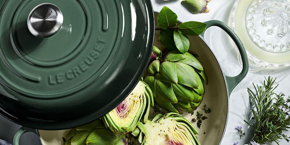 le creuset dutch oven with artichokes