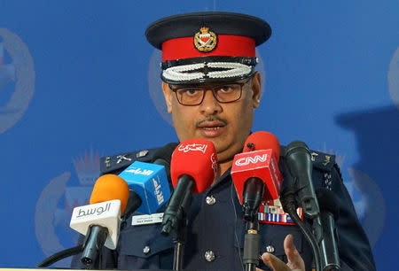 Bahrain's Police Chief Tariq Al Hassan speaks at a news conference at the Police Officer's Club in Manama, Bahrain, May 24, 2017. REUTERS/Stringer