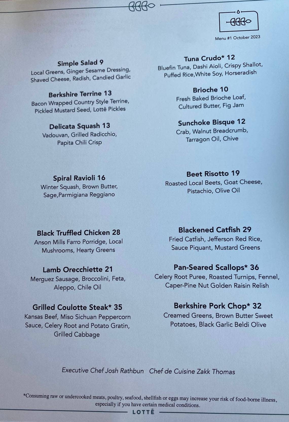Lotte’s food menu Denise Neil/The Wichita Eagle