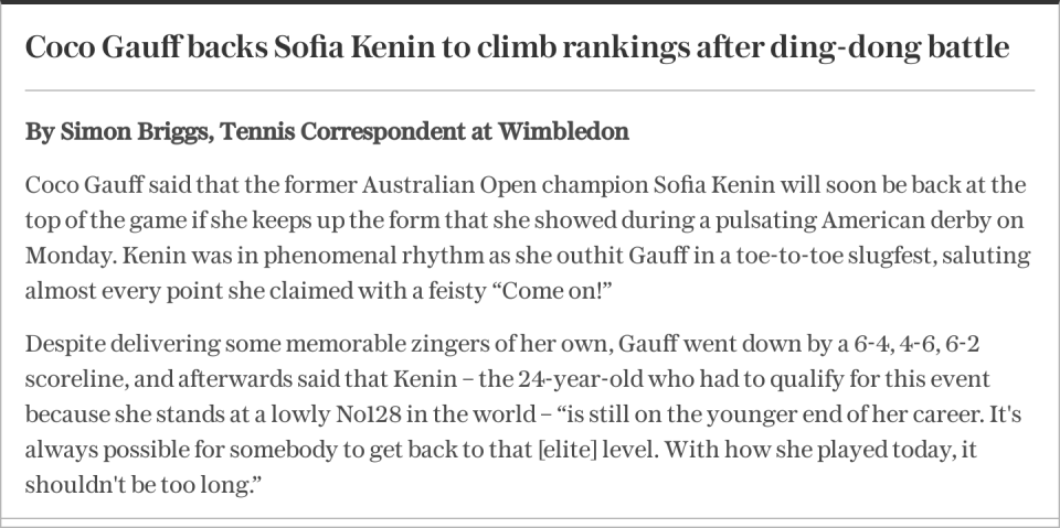 Coco Gauff backs Sofia Kenin to climb rankings after ding-dong battle