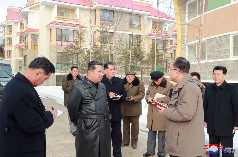 North Korean leader Kim Jong Un gives field guidance during a visit to Samjiyon City