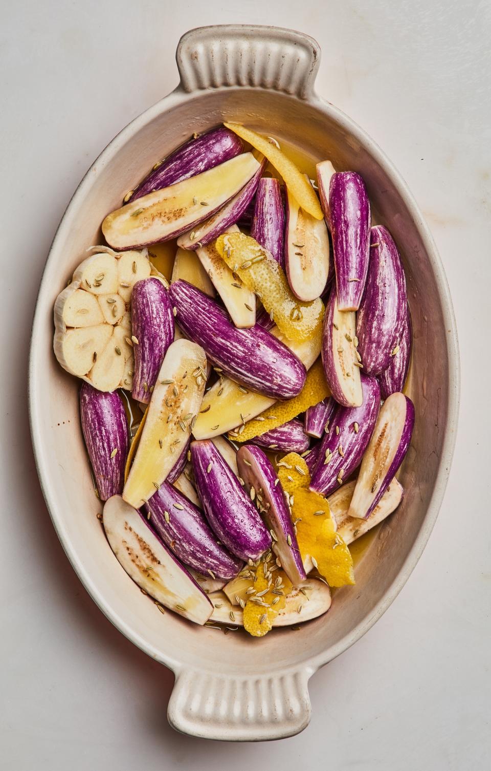 Baby eggplants, or gigantic baking dish? You be the judge.