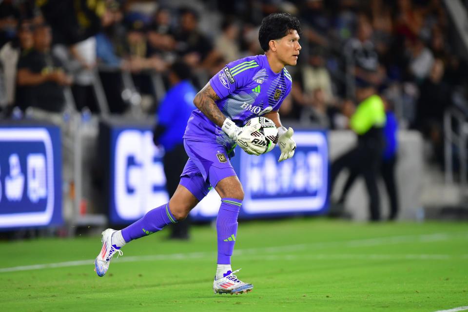 Jul 30, 2024; Los Angeles, California, USA; Los Angeles FC Abraham Romero (22) controls the ball against the Vancouver Whitecaps during the second half at BMO Stadium. Mandatory Credit: Gary A. Vasquez-USA TODAY Sports