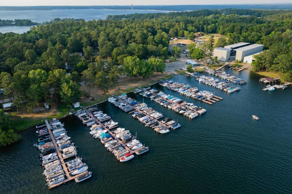 Jakes Landing, a dock and boat launch on Lake Murray, from the air on Wednesday, June 26, 2024.