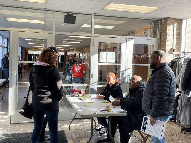 Local union members of United Auto Workers (UAW) arrive at Starbuck Middle School to vote on CNH Industrial latest contract offer in Racine