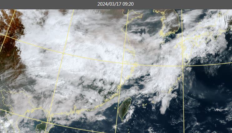 今日衛星雲圖。（圖／翻攝自中央氣象署）