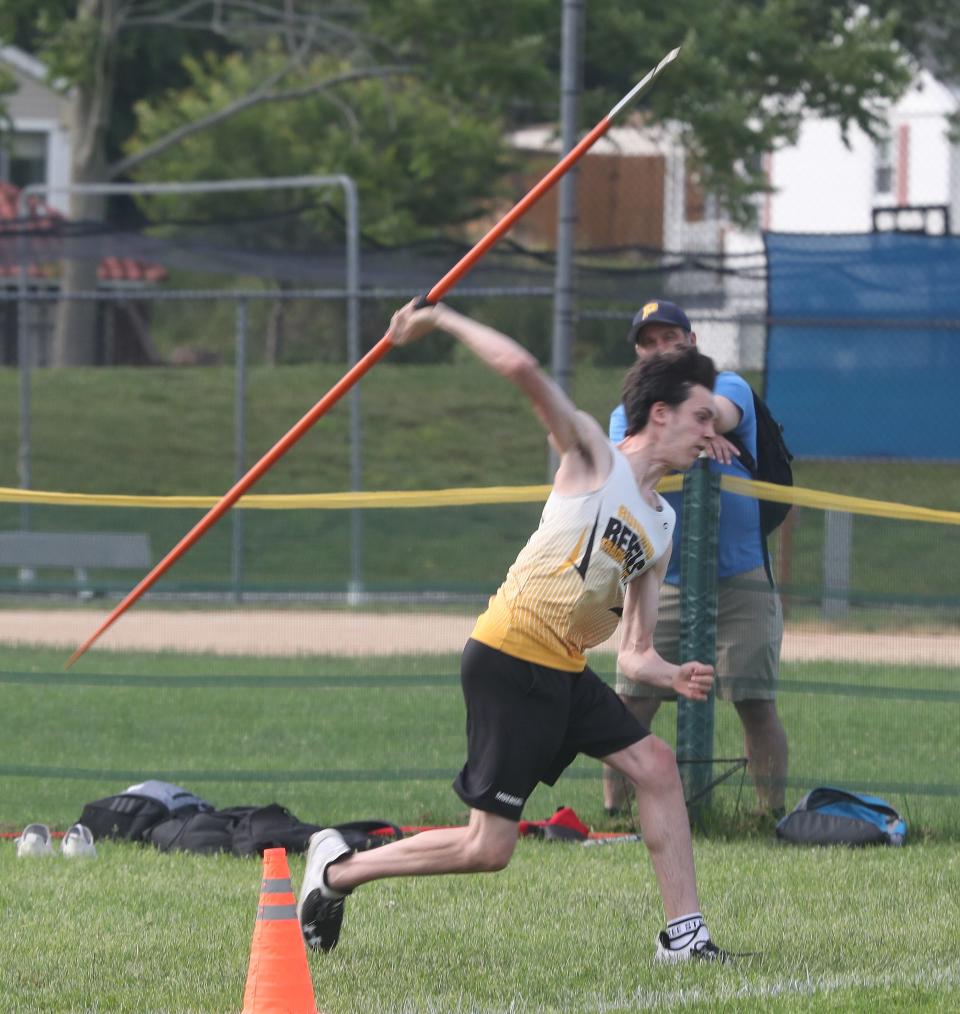 Lakeland/Panas' Kyan Muendell competes in the javelin throw during Section 1 championships at Hendrick Hudson High School in Montrose June 11, 2021. Muendell was the Section 1 Class A boys winner.