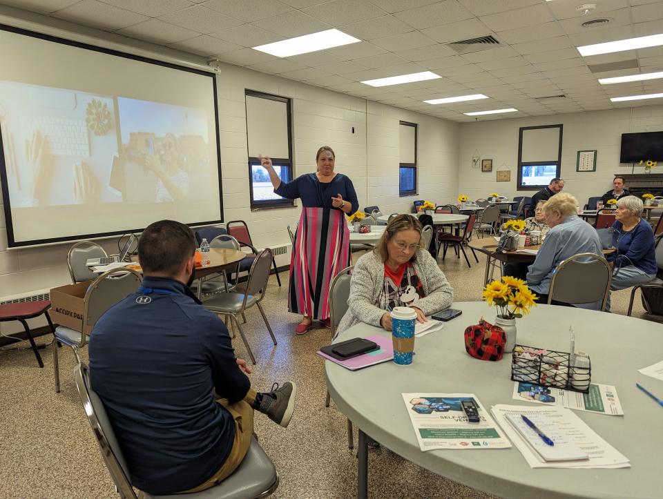 Ohio University professor Julie Brown, Department of Public Health, was at the Fremont Senior Center on Monday as part of the team conducting a study on self-driving vehicles that includes opinion research from individuals 40 years and older.