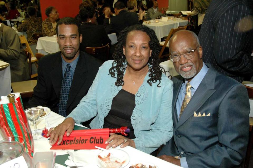 From left, Taj Ferguson, VP of club operations and program development, Barbara Ferguson and attorney James Ferguson II at the reopening of Excelsior Club after Ferguson bought it from Pete Cunningham in 2006.