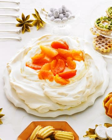 Pavlova with Vanilla-Poached Oranges