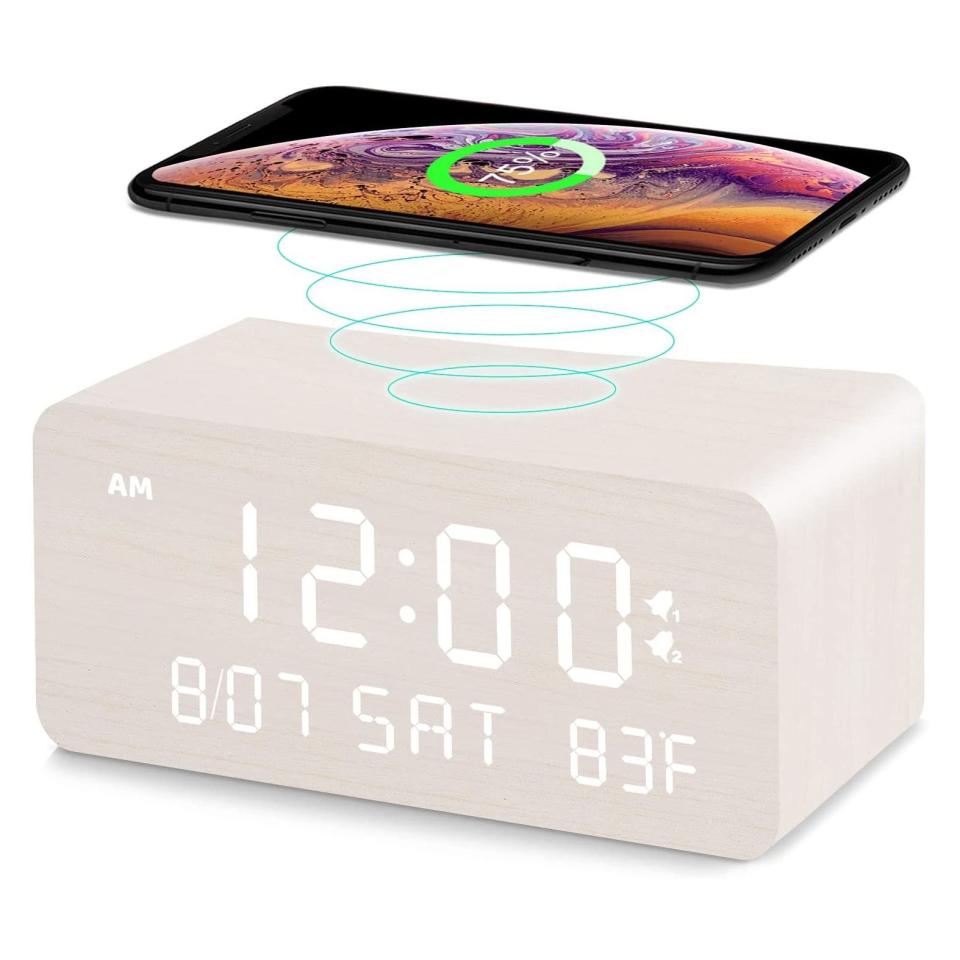 37) Wooden Digital Alarm Clock with Wireless Charging