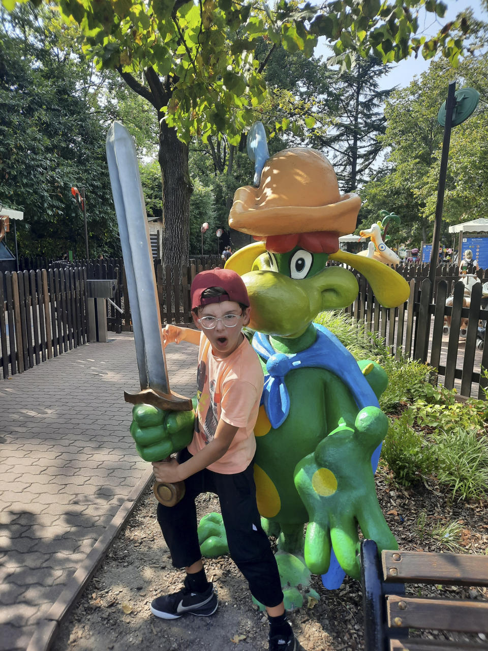 This photo provided by Avi Zichri shows his son, Ohad Munder-Zichri, on Aug. 23, 2023. Ohad turned 9 on Monday, Oct. 23, but instead of celebrating at home with his family and friends, he was somewhere in Gaza, one of more than 200 hostages held by Hamas since the militants' devastating Oct. 7 incursion. (Courtesy of Avi Zichri via AP)