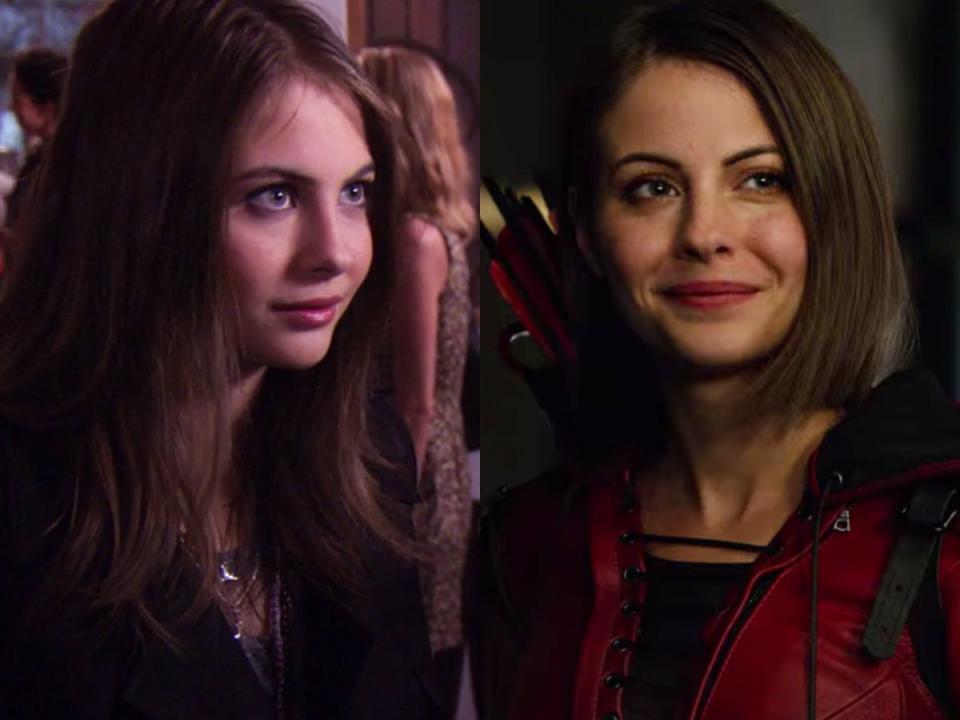 On the left: Willa Holland as Agnes Andrews on season two of "Gossip Girl. On the right: Holland as Thea Queen/Speedy on season three of "Arrow."