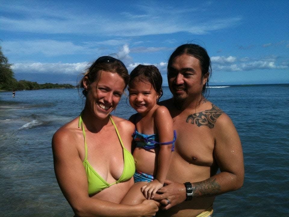 Jessica and Joji Nagashima pose with their daughter, Ariah, during their days of living in Maui. The couple has since moved back to Evansville, and are keeping a close eye on their Hawaii resident friends after the state battled horrific wildfires that left more than 100 people dead.