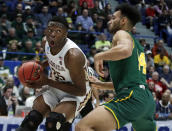 <p>Florida State’s Mfiondu Kabengele (25) looks for room to drive against Vermont’s Isaiah Moll (14) during the first half of a first round menâs college basketball game in the NCAA Tournament, Thursday, March 21, 2019, in Hartford, Conn. (AP Photo/Elise Amendola) </p>