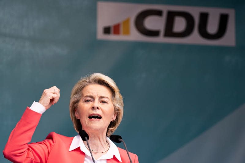 Ursula von der Leyen, President of the European Commission and EPP lead candidate, speaks at the European elections campaign event of the Christian Democratioc Union (CDU) at Steinhuder Meer in the Hanover region. Michael Matthey/dpa