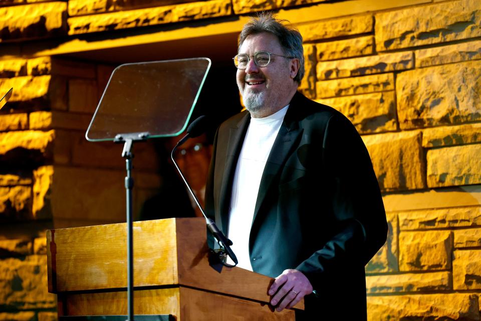 President of the Board of Officers and Trustees of the Country Music Hall of Fame and Museum Vince Gill speaks on stage during the celebration of the donation of Earl Scruggs's Gibson RB-Granada Mastertone Banjo to the Country Music Hall of Fame and Museum's permanent collection on May 22, 2023 in Nashville, Tennessee.