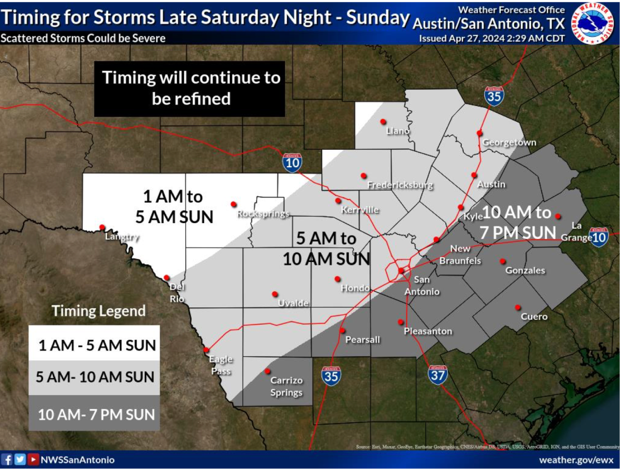 A small portion of Williamson, Lee, and Fayette counties could continue to see more severe storms continue during the day on Sunday.