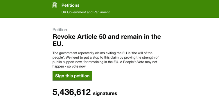 <span class="caption">At the time of publication, the petition had more than 5m signatures.</span> <span class="attribution"><a class="link " href="https://petition.parliament.uk/petitions/241584" rel="nofollow noopener" target="_blank" data-ylk="slk:UK Parliament;elm:context_link;itc:0;sec:content-canvas">UK Parliament</a></span>