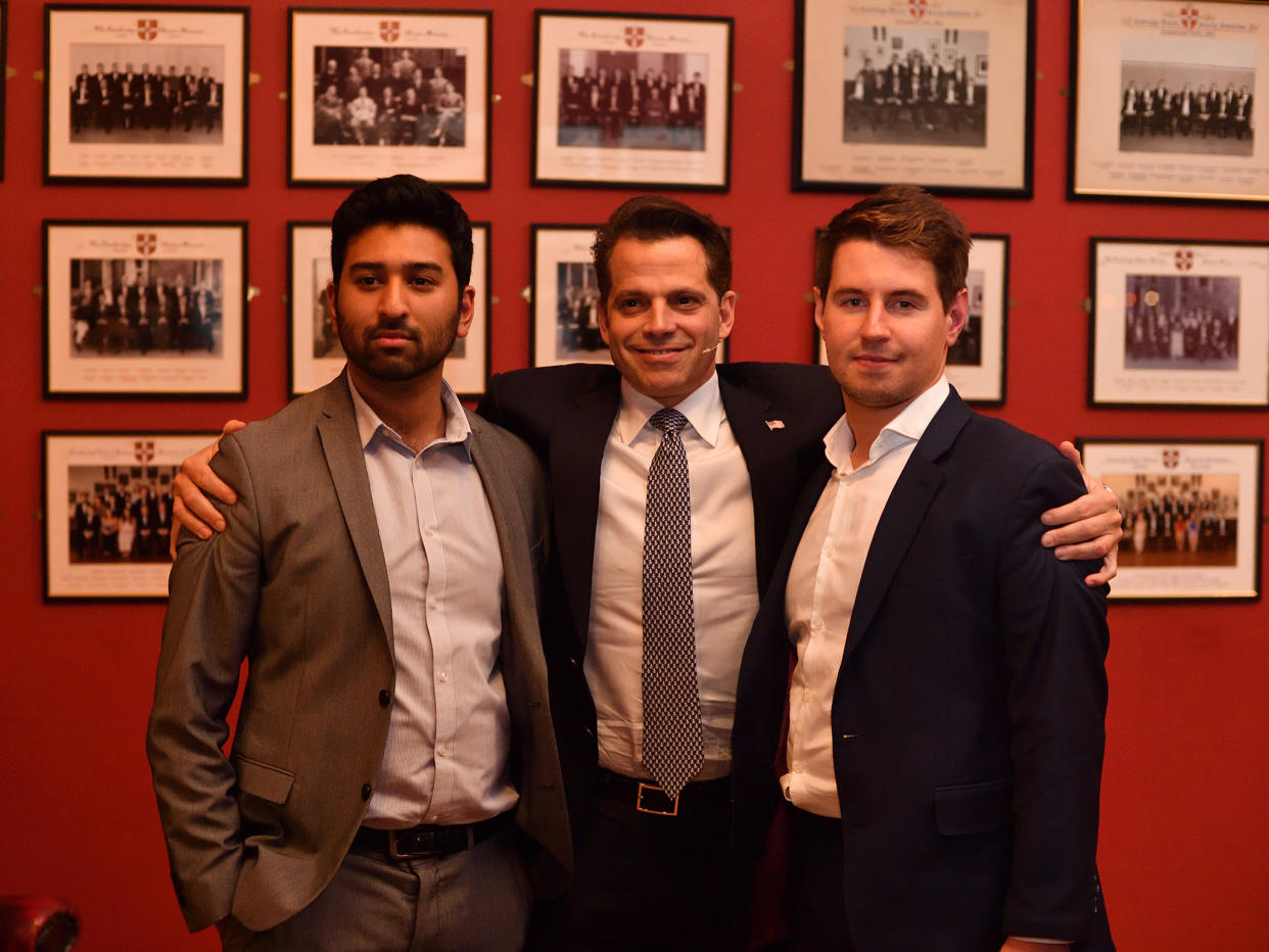 Anthony Scaramucci poses for a photo with Shehab Khan and Ben Kentish at the Cambridge Union: Getty Images