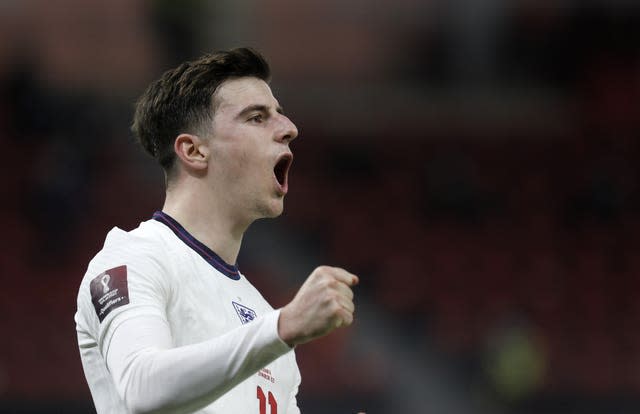 Mason Mount celebrates scoring against Albania