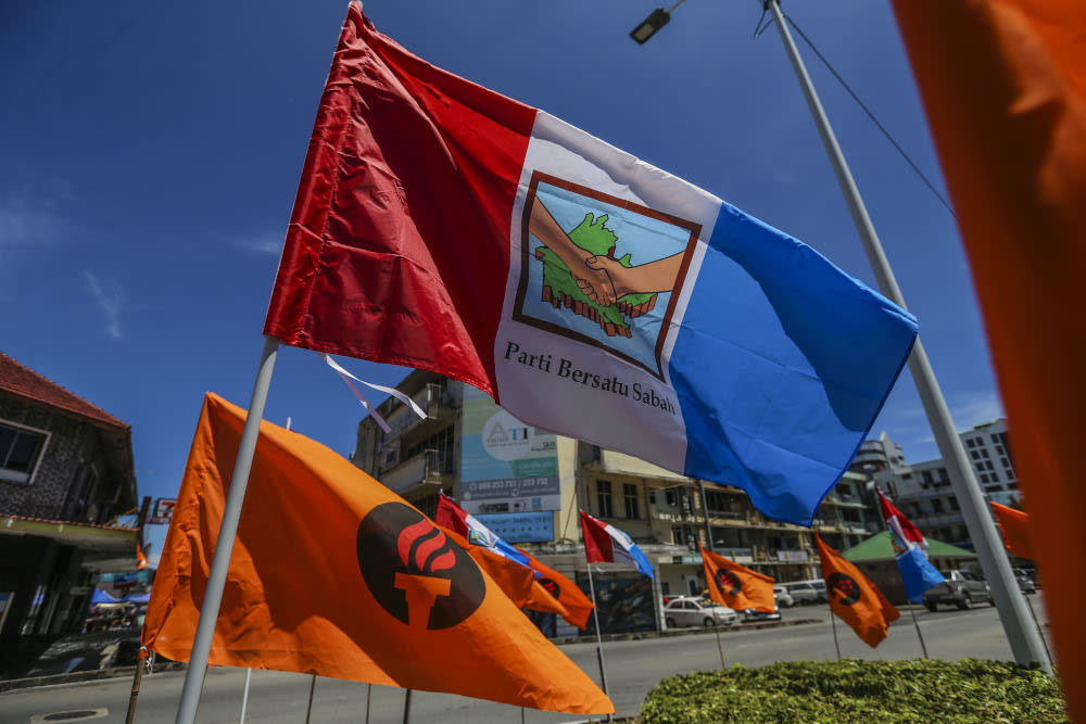 General view of Parti Bersatu Sabah (PBS) flag during the Sabah state election in Kota Kinabalu, Sabah September 13, 2020. — Picture by Firdaus Latif