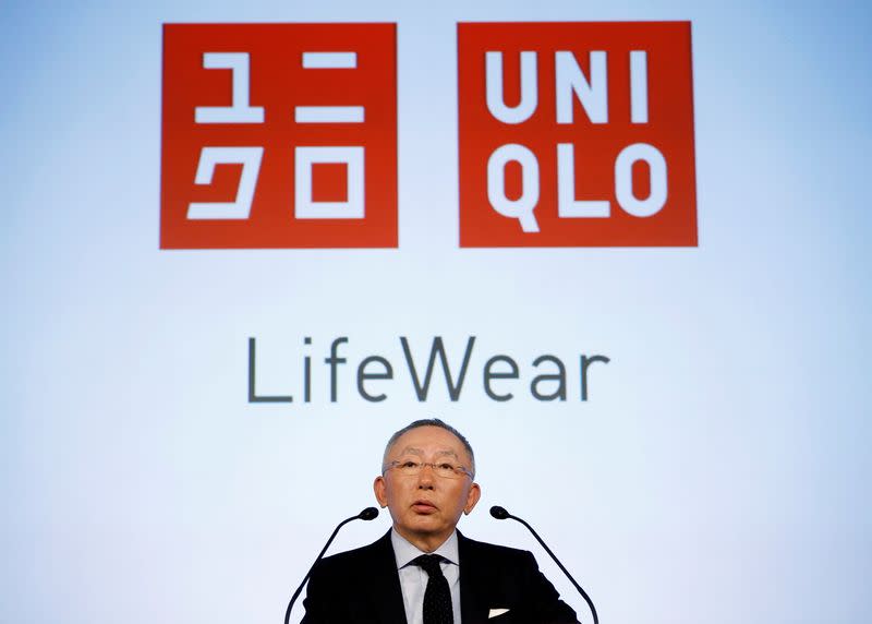 FILE PHOTO: Tadashi Yanai, chairman and CEO of Fast Retailing Co., operator of Japan's Uniqlo clothing outlets, attends a news conference to mark the unveiling of the company's new headquarters building called UNIQLO CITY TOKYO in Tokyo