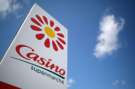 FILE PHOTO: The logo of French retailer Casino outside one of its supermarkets in Nantes, France, July 20, 2017. REUTERS/Stephane Mahe/File Photo