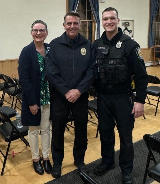 North Hampton's newest police rookie is a 32-year law enforcement veteran Dan Genese (middle) pictured with his wife Annmarie and son Andrew, a patrolman with the Portsmouth Police Department.
