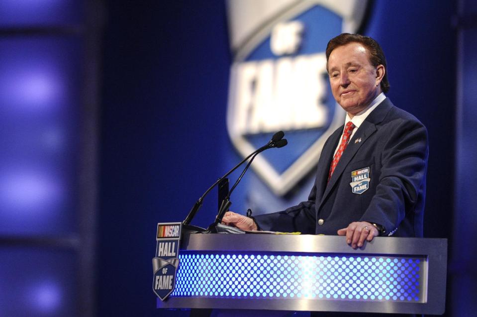 NASCAR Hall of Fame inductee Richard Childress talks about his life as a NASCAR driver and owner, during the NASCAR Hall of Fame Induction ceremony in Charlotte, N.C., Friday, Jan. 20, 2017. (AP Photo/Mike McCarn)