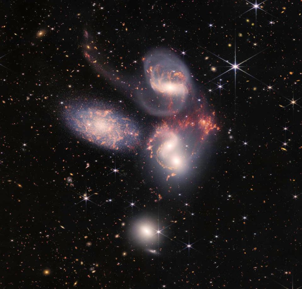 Stephan’s Quintet is a grouping of five galaxies.