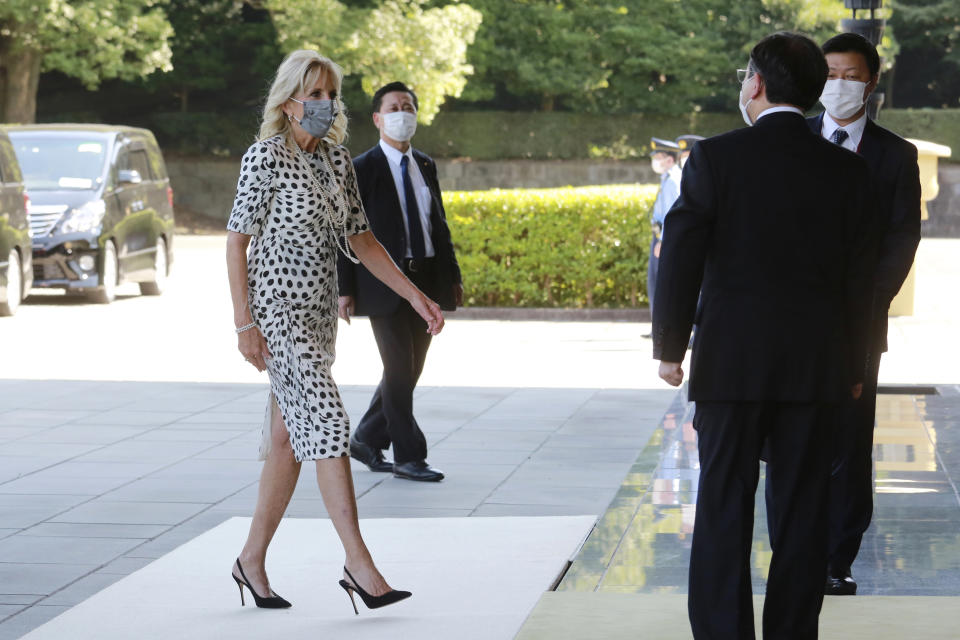 First Lady Jill Biden arrives at Imperial Palace - Credit: AP.