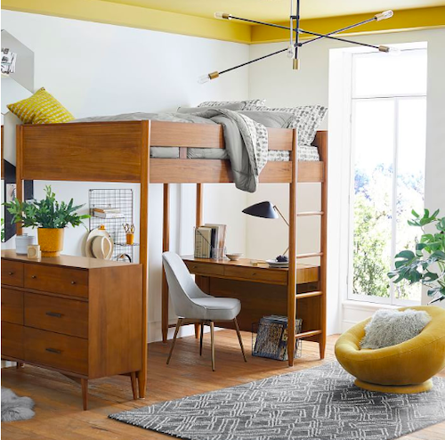 West Elm Mid-Century Full Loft Bed w Desk