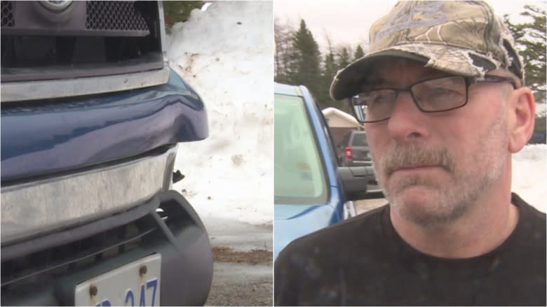 Ice chunk slides off transport truck, hits pickup like 'big bullet'