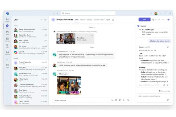 Copilot AI shown being used in Microsoft Teams.