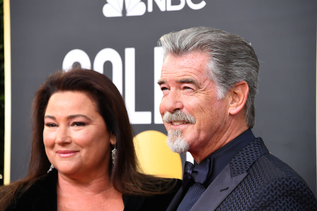 Pierce Brosnan has shared a touching tribute to his wife Keely Shaye Smith to mark her birthday, pictured at the Golden Globe Awards in January, 2020. (Getty Images)