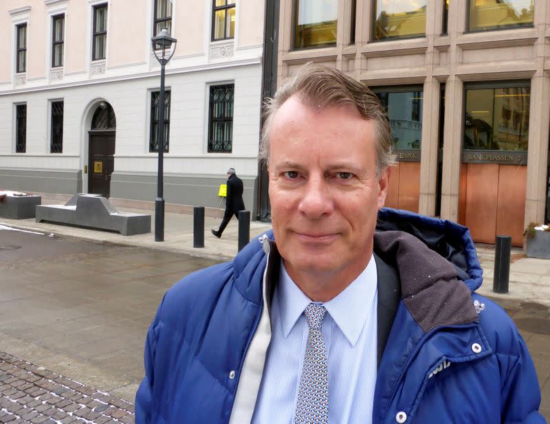 Johan H. Andresen, a Norwegian investor and the chair of the ethics watchdog for NorwayÕs sovereign wealth fund, poses for a picture in front of the Norwegian central bank in Oslo