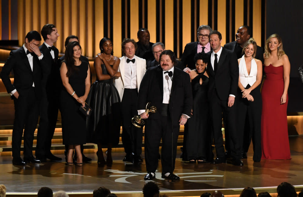 The Bear cast and crew accepting their Emmy Award credit:Bang Showbiz