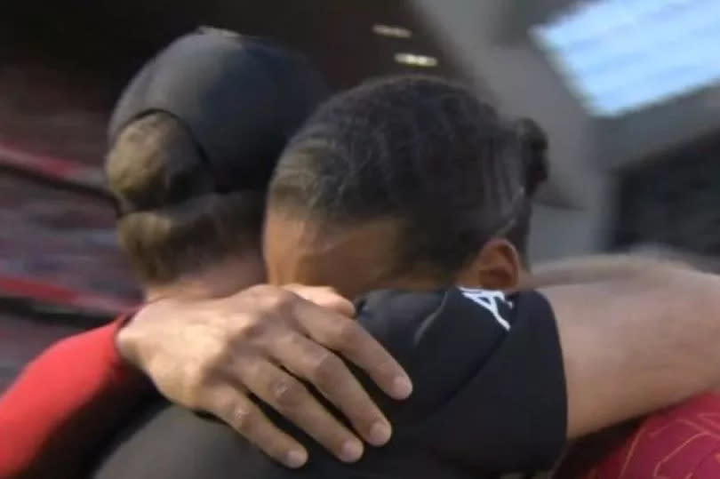 Virgil van Dijk shared an emotional final embrace with Klopp at Anfield