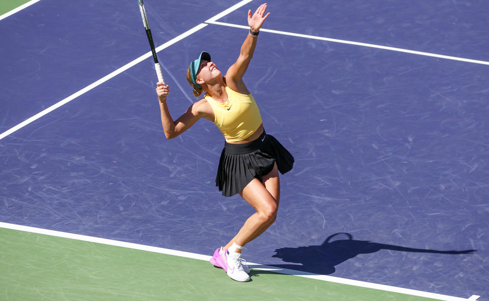 Anastasia Potapova, pictured here in action against Bianca Andreescu at Indian Wells.