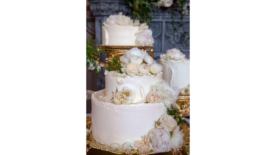 The wedding cake by Claire Ptak of London-based bakery Violet Cakes in Windsor Castle for the royal wedding of Meghan Markle and Prince Harry on May 19, 2018 in Windsor,England