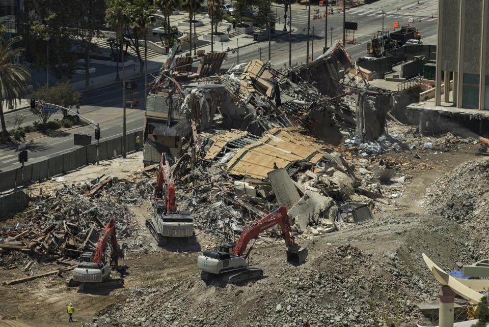 Remnants of the Art of the Americas Building during demolition at LACMA.