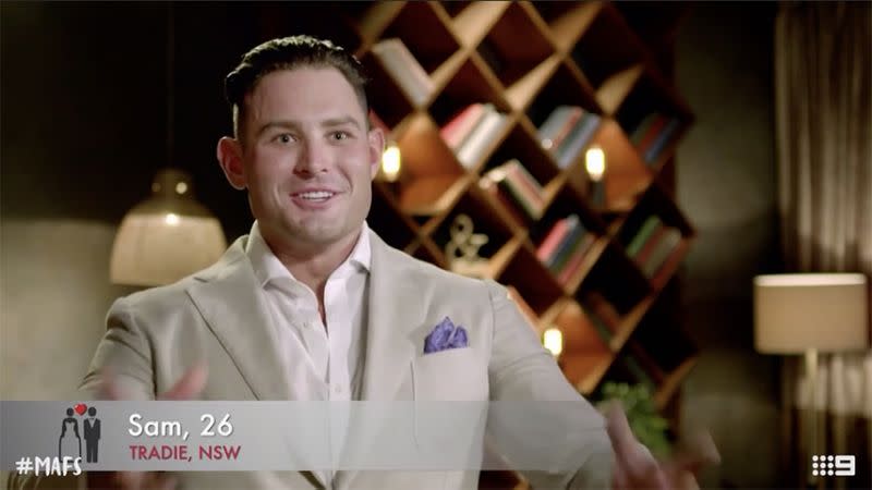 Sam was at the final dinner party but skipped the reunion. Photo: Channel Nine