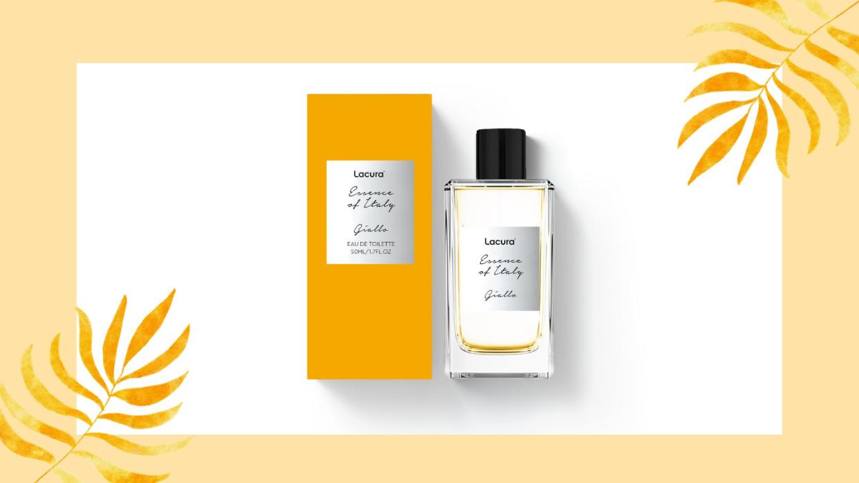  aldi acqua di parma perfume dupe on a yellow background 