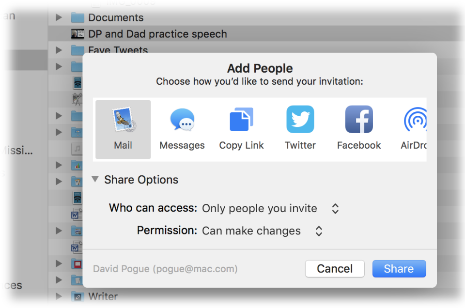 Anything that’s on your iCloud Drive (kind of like Apple’s version of Dropbox), you can share with someone.