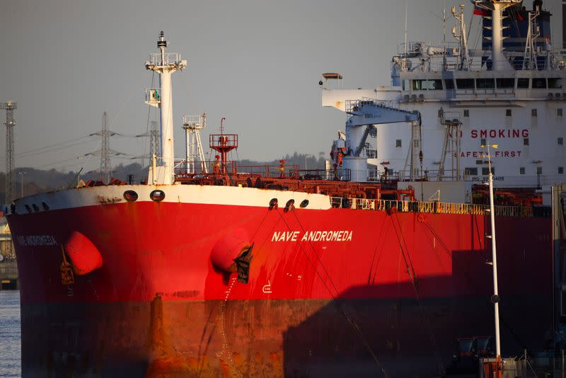 Liberia-flagged oil tanker Nave Andromeda is seen at Southampton Docks